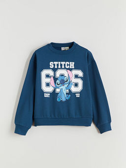 Stitch Bask?l? K?z ?ocuk Sweatshirt ve E?ofman Alt