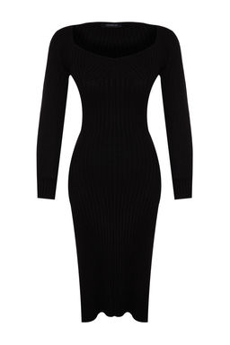 TRENDYOLMILLA Kiremit Midi Triko Kalp Yaka Elbise TWOAW24EL00212  фото 14