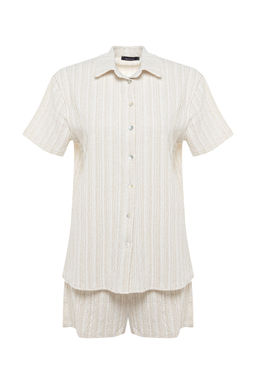 Ekru Dokuma Plaj Gomlek-Sort Tak?m TBESS23AU00054 - Trendyolmilla фото 7