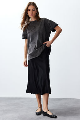 Siyah A-line Midi Y?lbas? Saten Etek TWOSS24ET00162