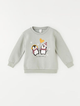 Bisiklet Yaka Uzun Kollu Bask?l? K?z Bebek Sweatshirt