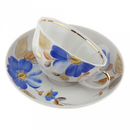 Чашка чайная фарфоровая Синий цветок 220мл, д9,5см, h5см, форма Тюльпан, с блюдцем д15см, тонкостенный фарфор (Россия) - Домашняя мода фото 4