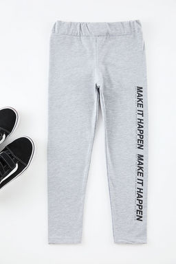 Gri Melanj-Lacivert K?z Cocuk Slogan Orme Tayt TKDAW25TA00006 - Trendyolmilla фото 2
