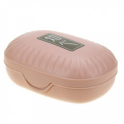 Мыльница настольная пластмассовая "Рельефная" овальная, 13,5х9х5,5см, с крышкой, матовый пластик, цвета микс, в п/эт пакете (Китай)