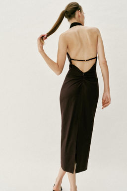 VESTIDO MIDI HALTER CON LINO / Marr?n oscuro - Zara фото 3