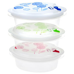 Контейнер пластмассовый Розы 0,3л - 13х9,7х5см, набор 3шт, с пароотводом, для хранения в холодильнике, цвета микс (Китай)