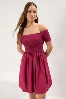 Fusya Duz Etegi Belden Ac?lan Gipeli Mini Dokuma Elbise TWOSS25EL00301