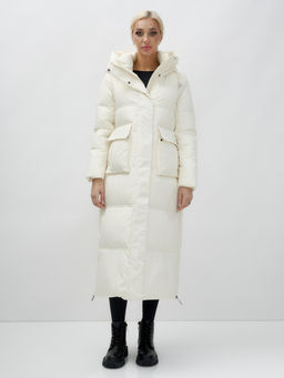 Пальто утепленное стеганное зимнее с капюшоном женское бежевого цвета 9602B - Mtforce фото 3