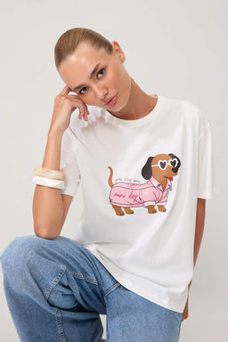 Ekru Regular/Normal Kal_p D___k Kol K_sa Kollu Tok %100 Pamuk _rme T-shirt TWOSS26TS00384