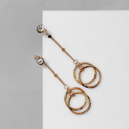 Серьги висячие Цепь с кругом, цвет белый в золоте, 5.5 см