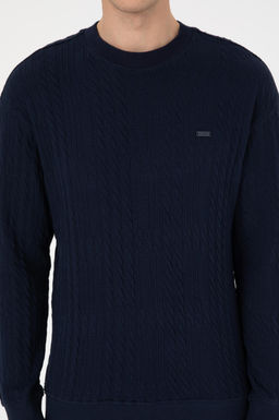 Erkek Comfort Fit Bisiklet Yaka Lacivert Sweatshirt