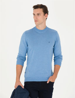 Mavi Melanj Slim Fit Yar_m Bal_k__ Yaka Basic Triko Kazak