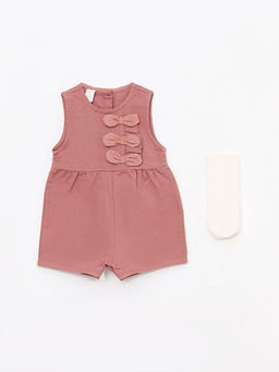 Bisiklet Yaka K?z Bebek Gabardin Tulum ve K?lotlu ?orap 2li