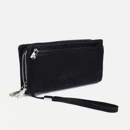 Портмоне мужское на молниях, отдел для купюр, для карт, для монет, цвет чёрный