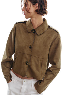 CHAQUETA CORTA EFECTO ANTE / Khaki oscuro - Zara фото 8