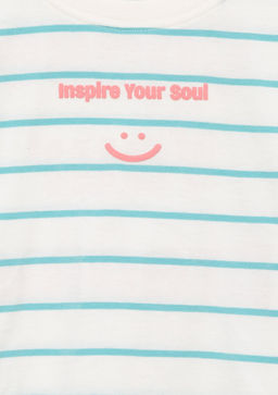 Bask?l? Yesil Cizgili Tisort - Mavi фото 3