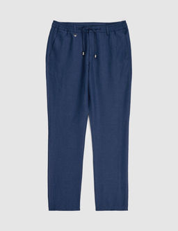 Lacivert Slim Fit Keten Kar___ml_ Pantolon