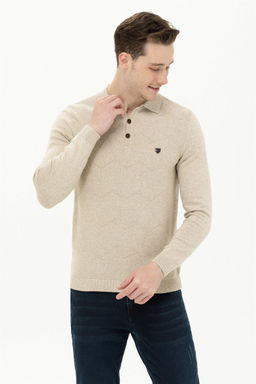 Мужской трикотажный свитер с воротником поло и каменным меланжом Неожиданная скидка в корзине