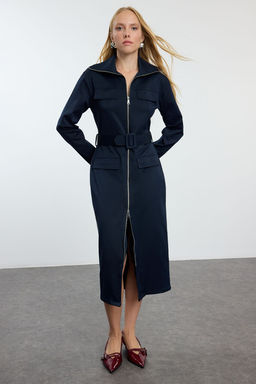 Trendyolmilla Lacivert Fermuarl? Cep Detayl? Gabardin Kumas Midi Dokuma Gomlek Elbise TWOAW25EL00261  фото 2