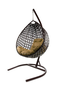 Кресло - кокон подвесное «Капля люкс», 90×72×193 см, с искусственным ротангом, коричневое, с бежевой подушкой