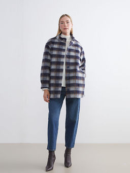 Dik Yaka Ekose Kad?n Ka?e G?mlek Ceket