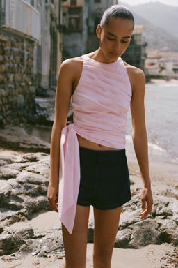 TOP HALTER POPEL?N PLIEGUES LAZO / Rosa