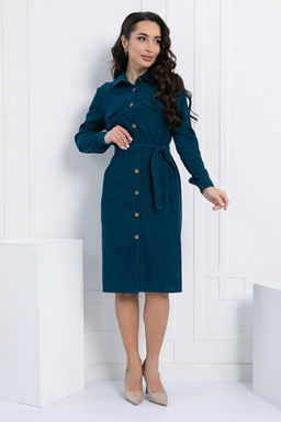 Платье-рубашка LT Collection П12798М вельветовое сине-зеленое
