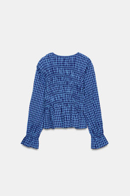 GINGHAM SHIRT WITH ELASTICATED DETAIL - Zara фото 11