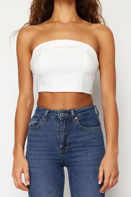 Ekru Straplez Korse Crop Dokuma Bluz TWOSS23BZ00939 - Trendyolmilla фото 5