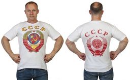 Белая футболка с цветным гербом СССР  эффект рисованного изображения, приятный материал, размерный ряд от S до XXXL №18