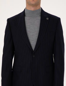 Lacivert Slim Fit %100 Y_n Tak_m Elbise