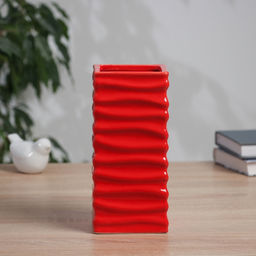 Ваза для цветов «Тьяго» полосы, 19×9 см, керамика, красная