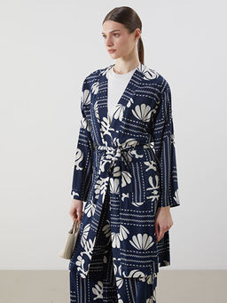 ?al Yaka Desenli Oversize Kad?n Kimono
