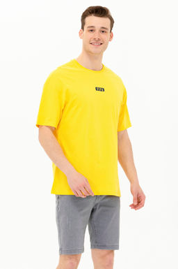 Erkek Koyu Sar_ Oversize Bisiklet Yaka Ti__rt