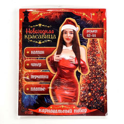 Карнавальный костюм «Новогодняя красавица»: платье, колпак, перчатки, чокер, р-р 42-44, красный