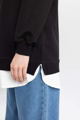 Толстовка-туника стандартного кроя с круглым вырезом - Defacto фото 5