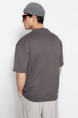 TRENDYOL MAN Premium Tas Oversize/Genis Kesim Triko Bantl? Dokulu Pike T-Shirt TMNSS23TS00079 - Trendyolmilla фото 13