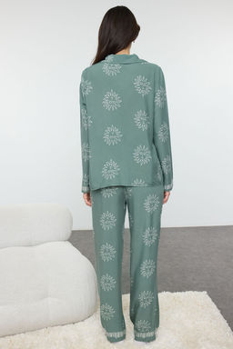 Yesil Gunes Desenli Viskon Dokuma Pijama Tak?m? THMAW25PT00034