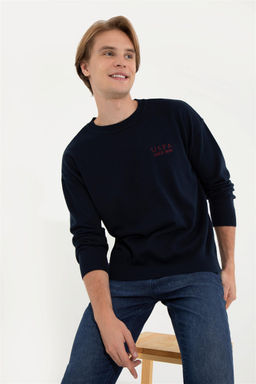 U. S. Polo Assn Мужской темно-синий трикотажный свитер с круглым вырезом - U.s. polo assn фото 7