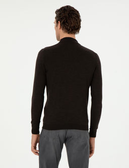 Koyu Ye_il Slim Fit Ka_mir _pek Kar___ml_ _eyrek Bal_k__ Yaka Triko Kazak