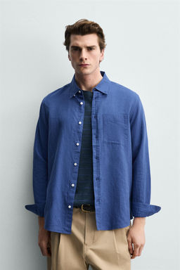 CAMISA REGULAR FIT LINO - ALGOD?N / Azul?n - Zara фото 2