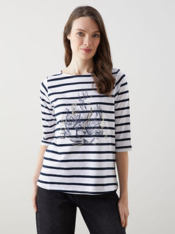 Bisiklet Yaka ?izgili Kad?n Ti??rt