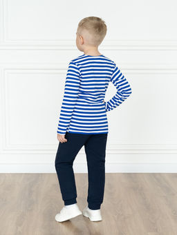 Тельняшка лонгслив детская васильковая полоска 516 (140, 72)