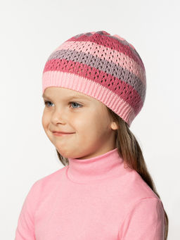 Шапка вязаная  "Полоска " розовыйсерый