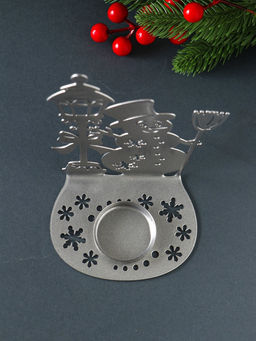 Подсвечник на 1 свечу Снеговик новогодний, металл, серебряный, 10?7.5?15 см