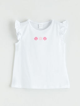 Bisiklet Yaka Bask?l? K?z ?ocuk Ti??rt