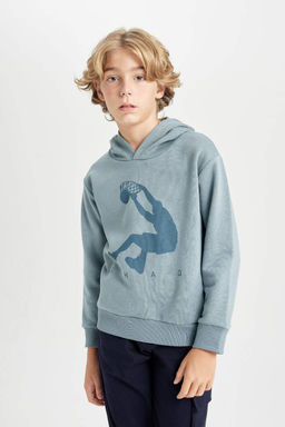 Синий толстый свитшот стандартного кроя с круглым вырезом для мальчиков Shaquille ONeal - Defacto фото 3