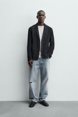 BLAZER REGULAR FIT PIEL ANTE / Marino oscuro