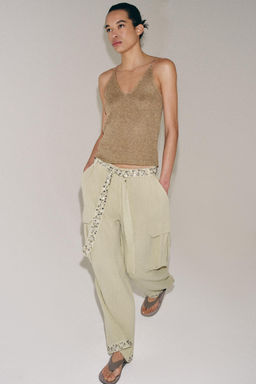 PANTAL?N CARGO LENTEJUELAS ZW COLLECTION / Khaki claro