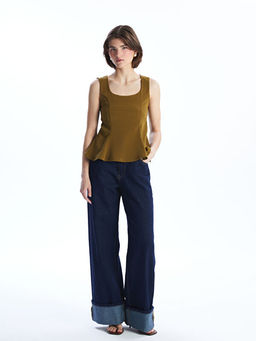 Kare Yaka Peplum Bluz
